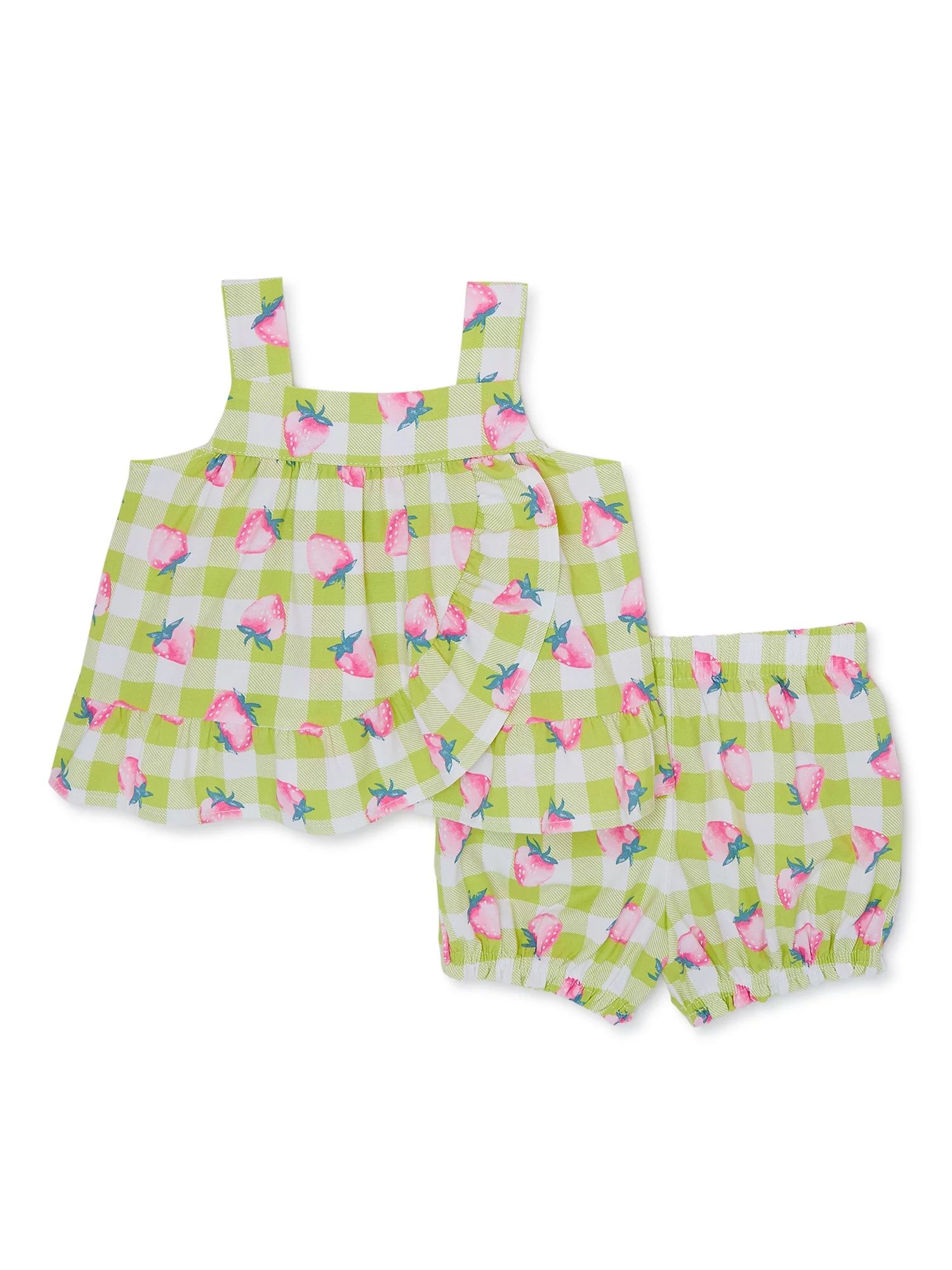 Wonder Nation Baby Girl Ruffled Top and Shorts Set, 2-Piece, Sizes 0/3M-24M | Walmart (US)