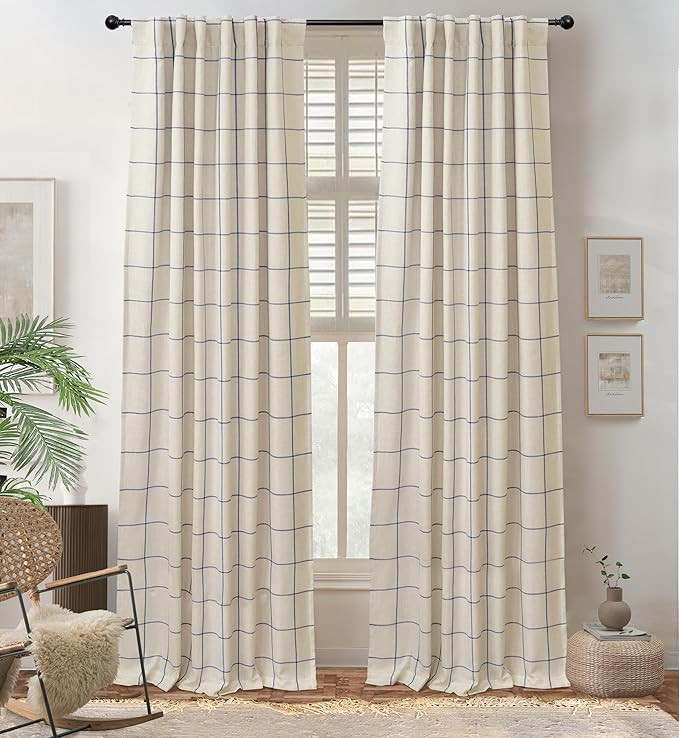 DriftAway 100% Blackout Windowpane Plaid Linen Curtains Double Layer Farmhouse Drapes 108 Inches ... | Amazon (US)