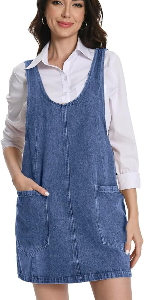 Mars Guard Denim Skirtall Dress for Women Jean High Roller Overalls Fashion Casual Sleeveless Min... | Amazon (US)