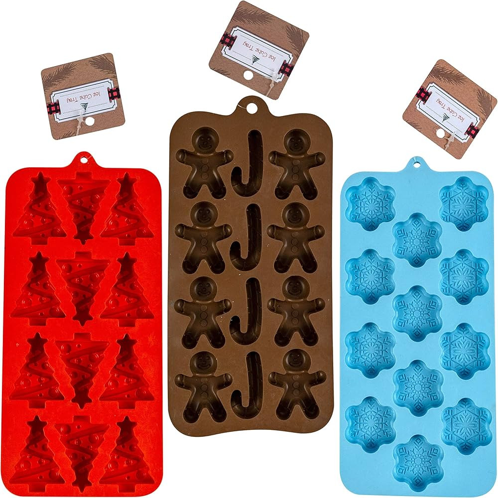Holiday Silicone Ice Cube Tray, Candy Molds in 3 assorted trays RED -Christmas Tree shapes Powder... | Amazon (US)