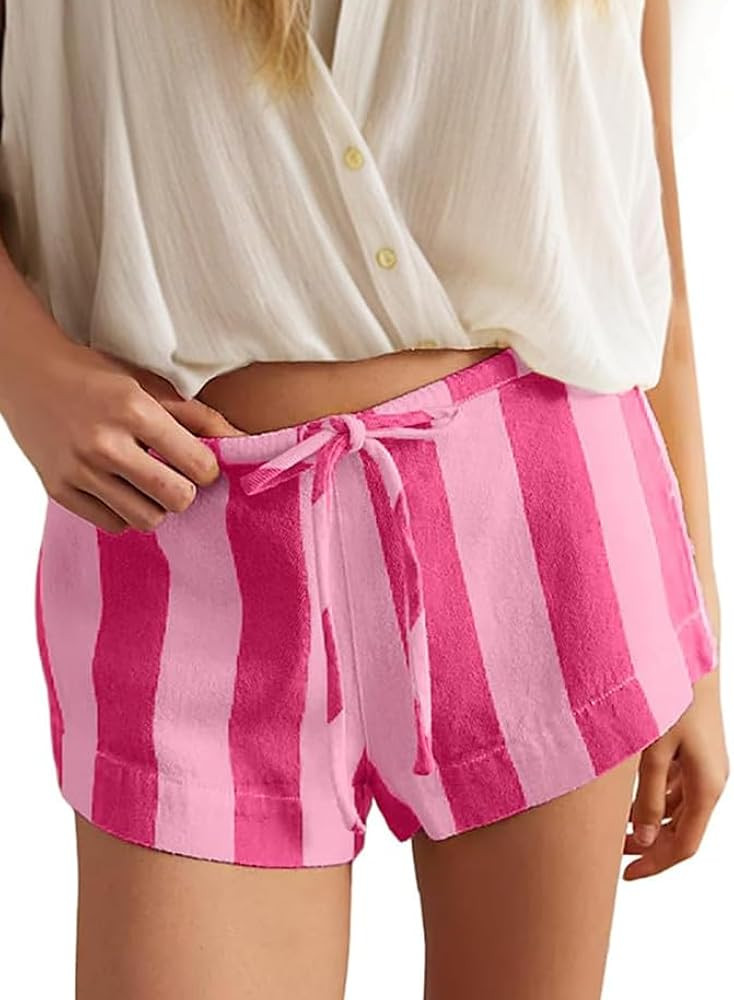 Women Striped Boxer Shorts Casual Wide Leg Drawstring Low Rise Elastic Waist Pajama Lounge Pj Sle... | Amazon (US)