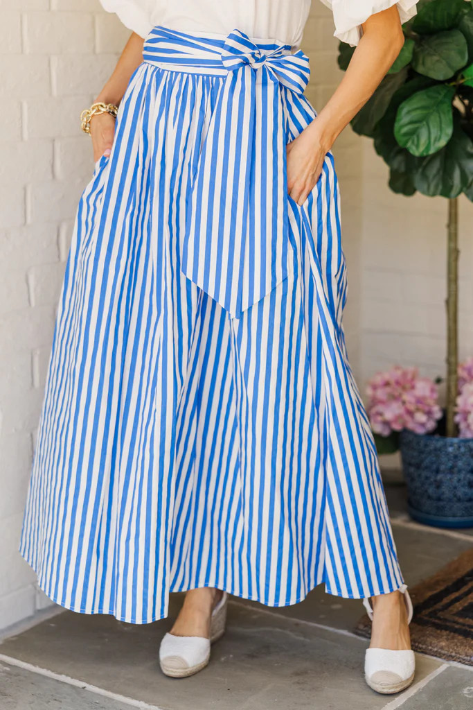 Clear To Me Blue Striped Maxi Skirt | The Mint Julep Boutique