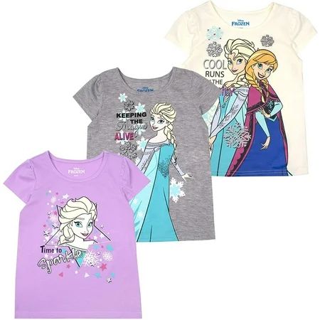 Disney Girls Frozen 3-Pack Short Sleeve T-Shirts, Casual Clothing for Toddlers and Kids - Anna an... | Walmart (US)