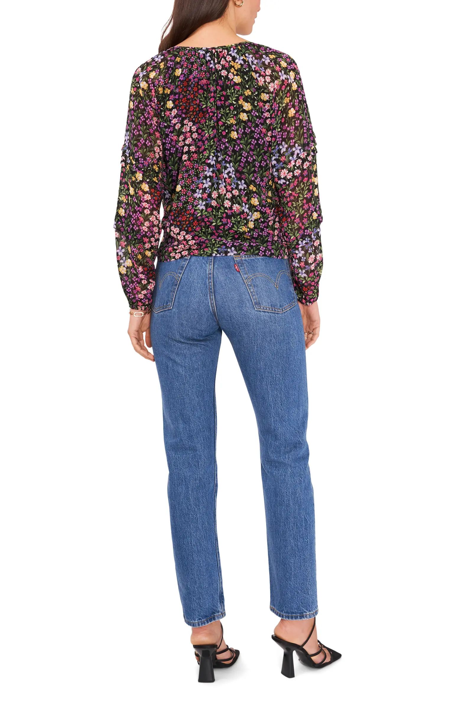 Mixed Floral Tie Neck Blouse | Nordstrom