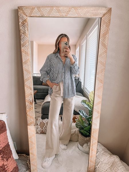 Classroom outfit inspo🍎 wearing a medium button down and size 25 pants 

#LTKstyletip
