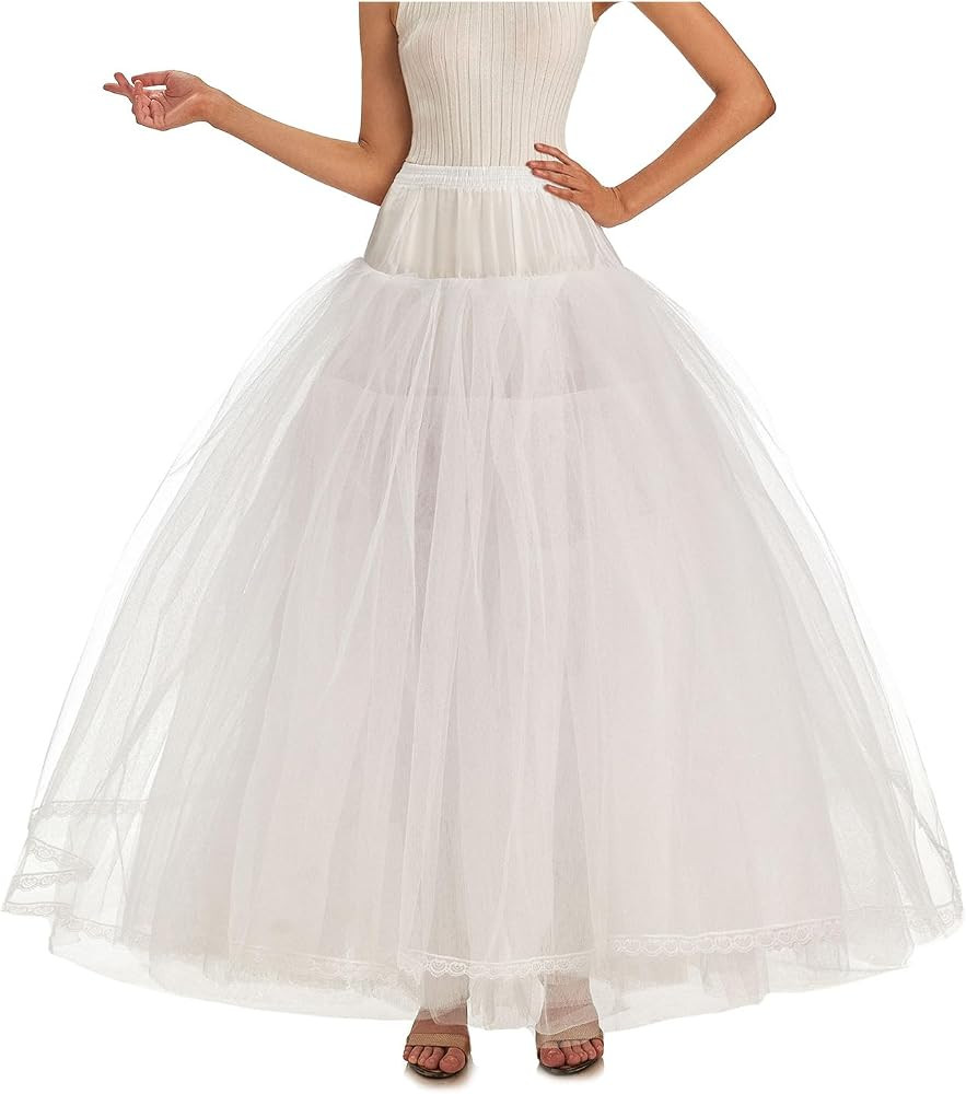 Women Hoopless Petticoats 8 Layers Tulle Crinoline Underskirt for Wedding Dress Ball Gown WPT138 White | Amazon (US)