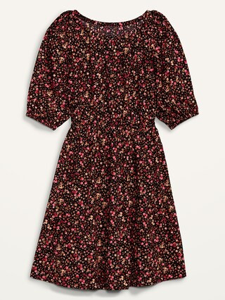 Waist-Defined Puff-Sleeve Floral Cotton-Poplin Mini Dress for Women | Old Navy (US)