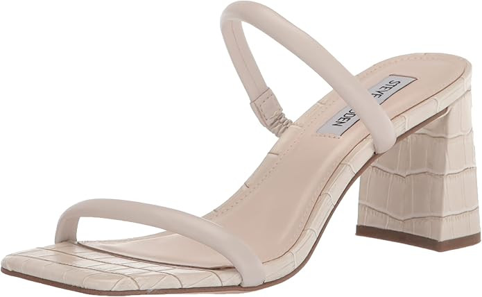Amazon.com | Steve Madden Lilah Square Open Toe Angled Block Heel Sandal Bone Croco | Heeled Sand... | Amazon (US)