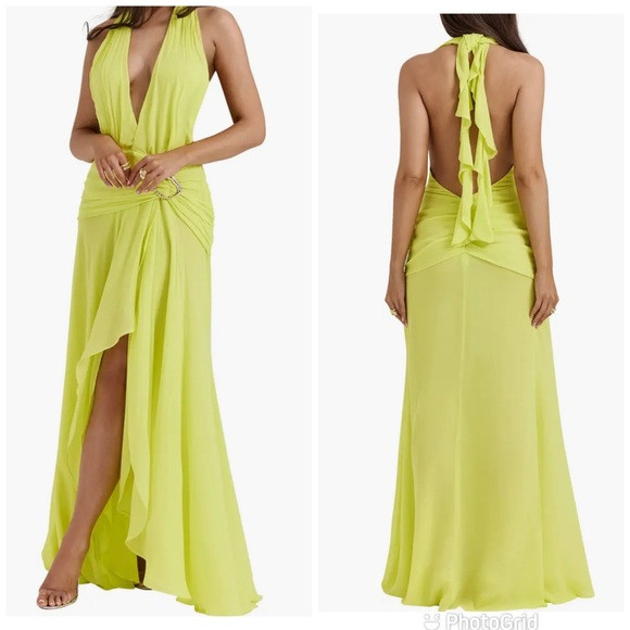 House of CB Olessia Plunge Halter Maxi Dress In Limeade | Poshmark