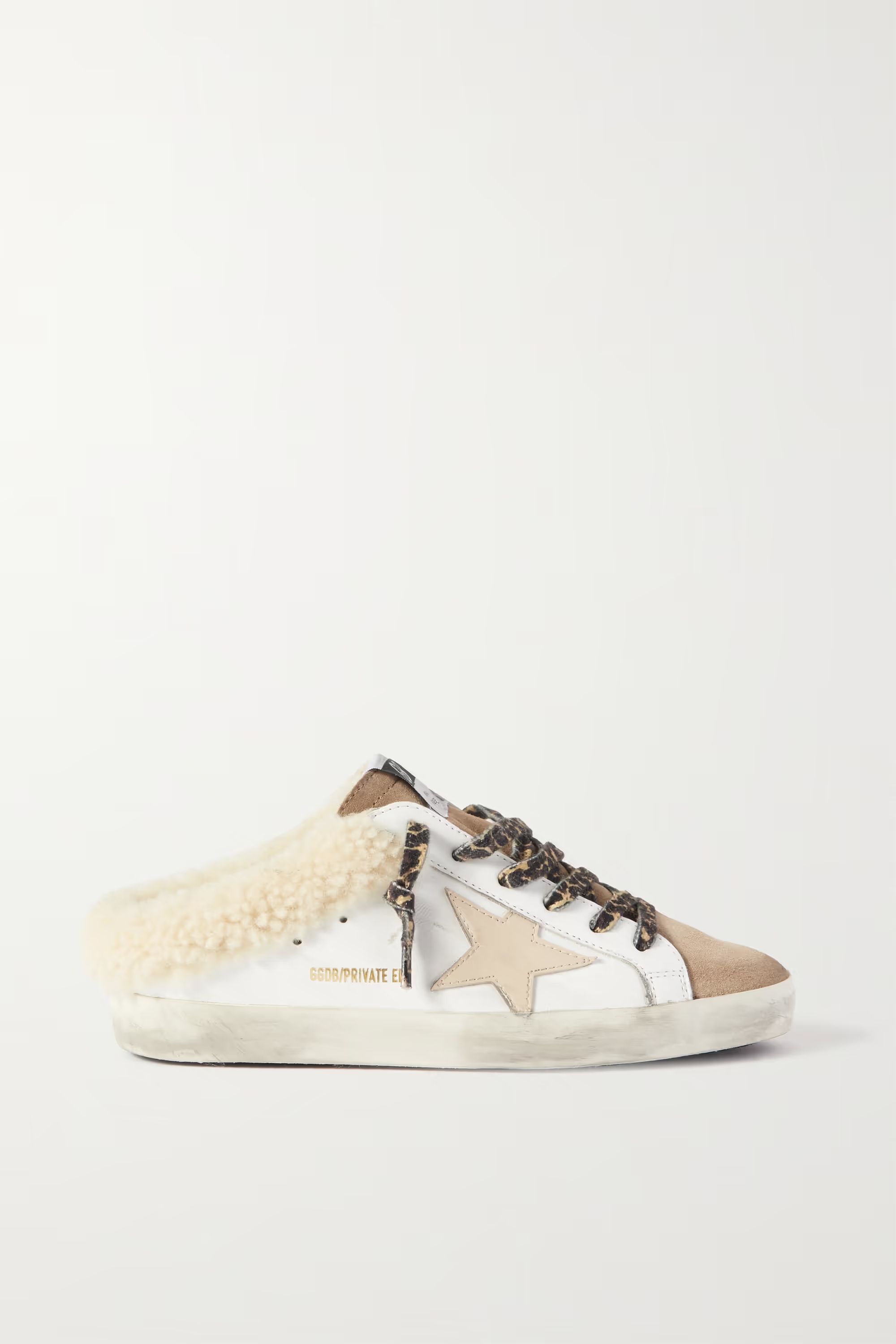 Superstar Sabot shearling-lined distressed leather and suede slip-on sneakers | NET-A-PORTER (US)
