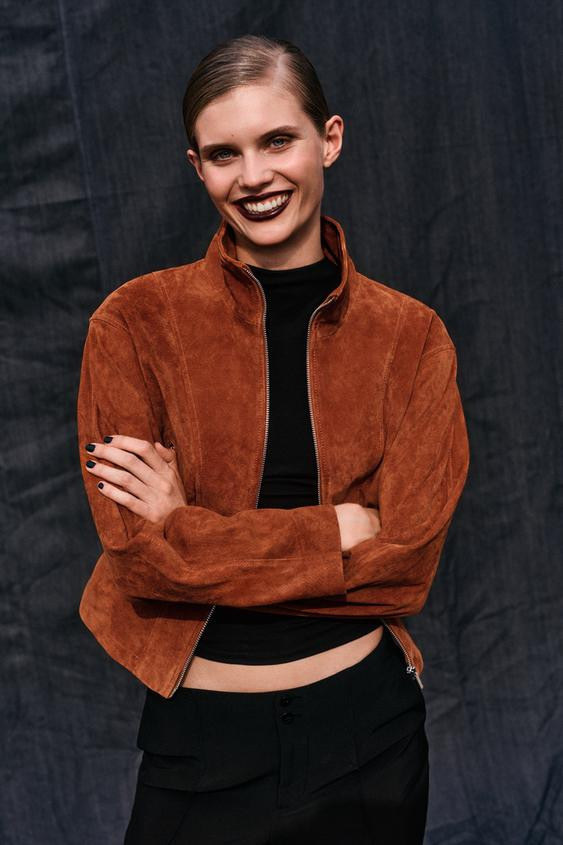 100% LEATHER HIGH COLLAR JACKET | Zara UK