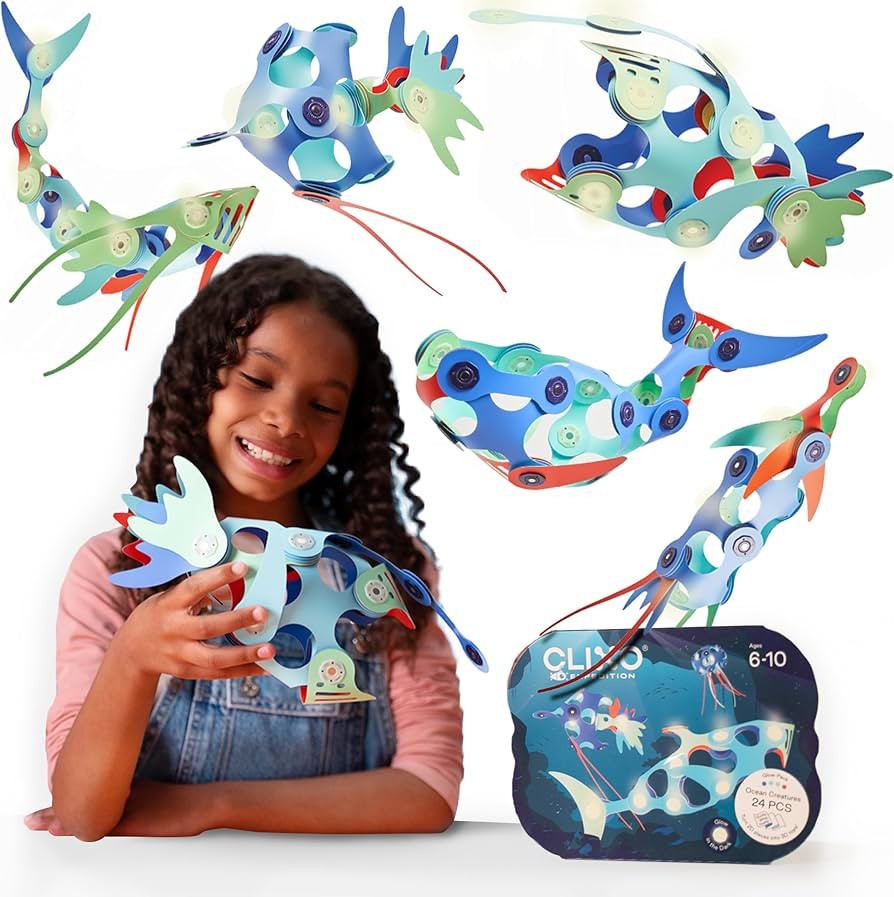 Amazon.com: Clixo Ocean Creatures Pack - Glow-in-The-Dark Magnetic Building Toy - 24 Flexible Mag... | Amazon (US)