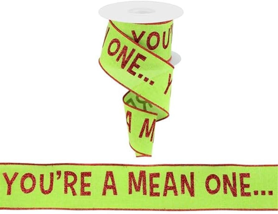 You're A Mean One Wired Edge Ribbon-Christmas Grinch, Lime Green Red 2.5 Inches x 10 Yards | Amazon (US)