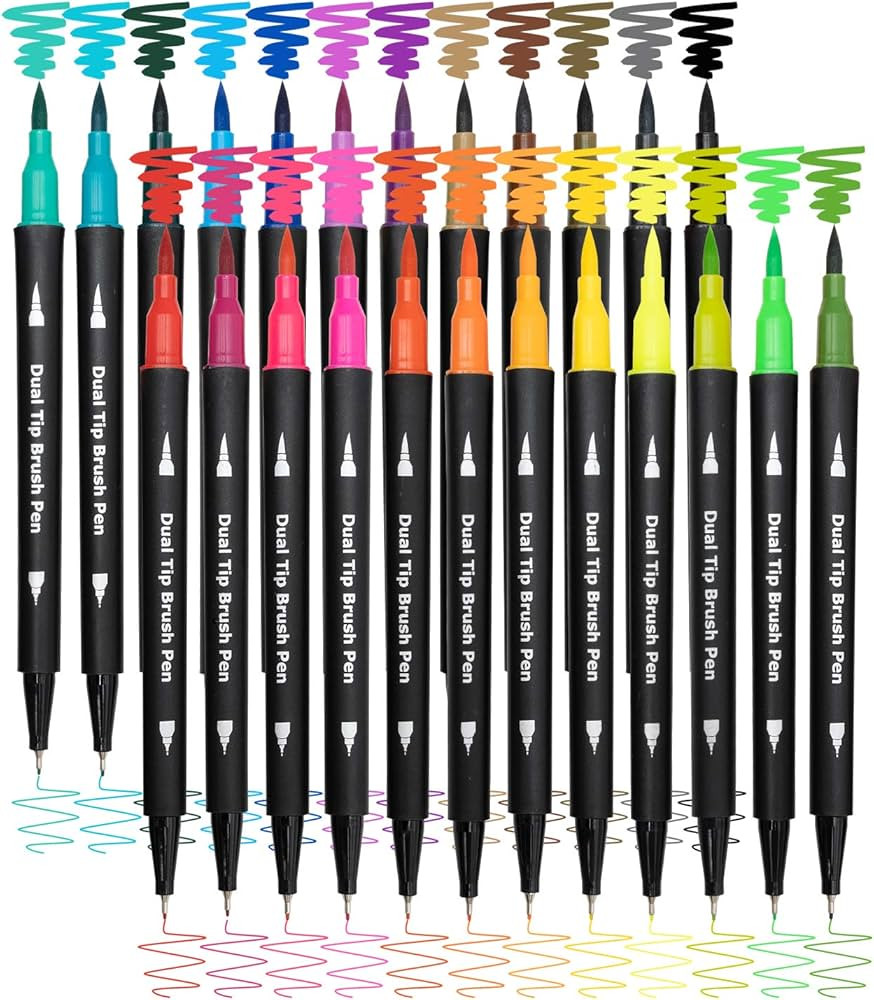 Piochoo Dual Brush Marker Pens,24 Colored Markers,Fine Point and Brush Tip for Adult Coloring Boo... | Amazon (US)