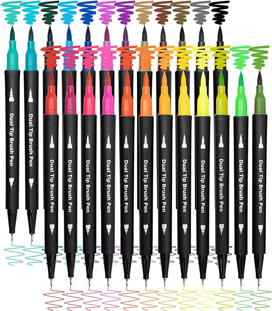 Dual Brush Marker Pens for Coloring,24 Colored Markers,Fine Point and Brush Tip Art Markers for K... | Amazon (US)