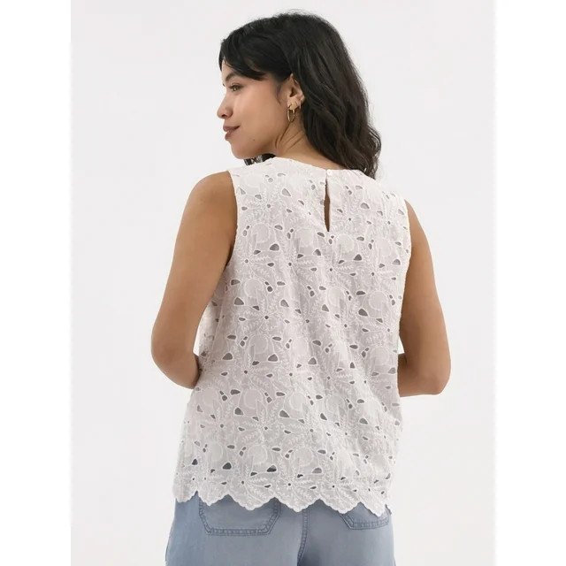 Time and Tru Women's Eyelet Embroidery Top, Sizes XS-XXXL | Walmart (US)
