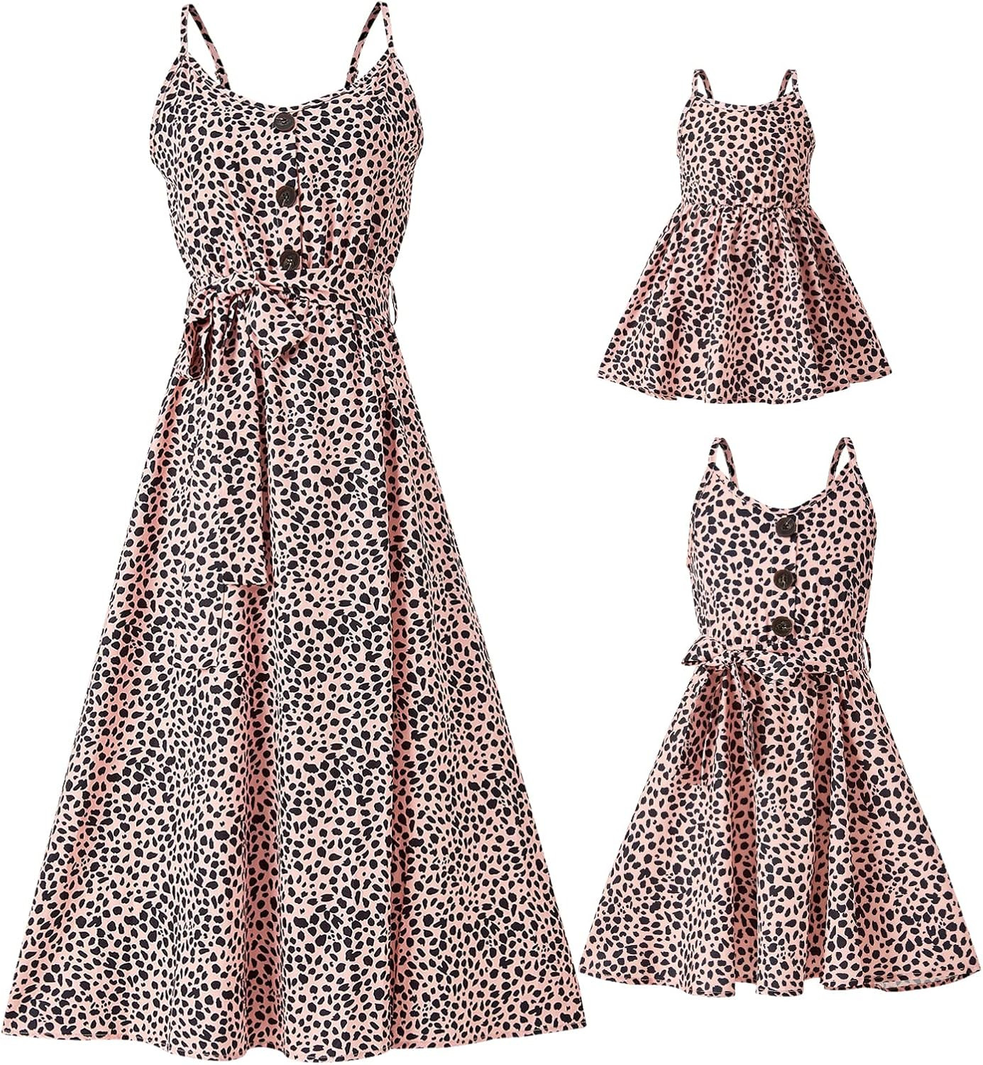 Mumetaz Mommy and Me Maxi Dresses Sleeveless Boho Spaghetti Straps V Neck Leopard Belted Slit Flo... | Amazon (US)