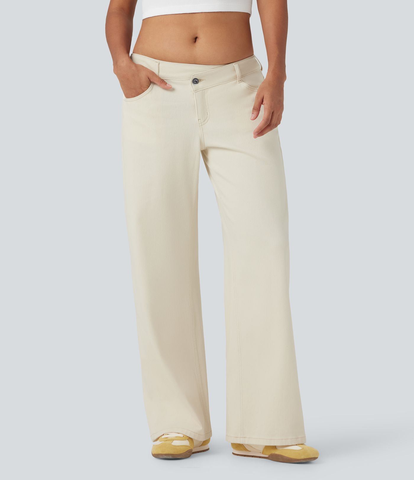 Women’s Halara Flex™ Asymmetric Low Rise Zipper Pockets Baggy Wide Leg Washed Casual Jeans - ... | HALARA