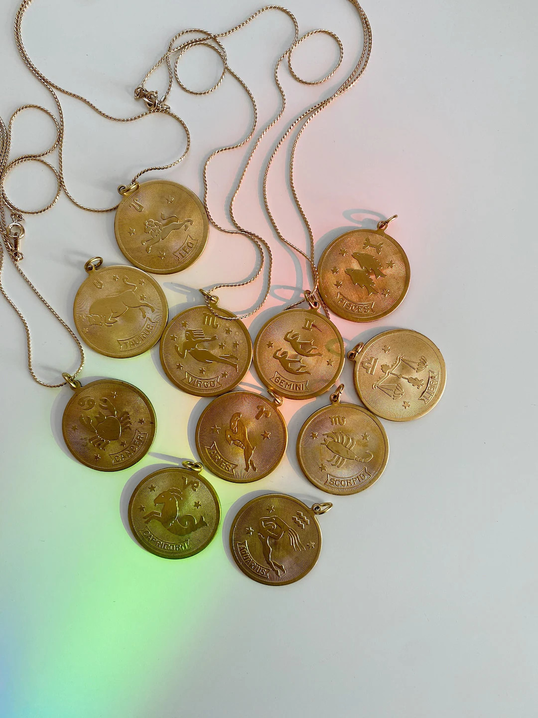 Vintage 1970s Rare Large Brass Zodiac Coin Disc Charm Necklace - Etsy | Etsy (US)