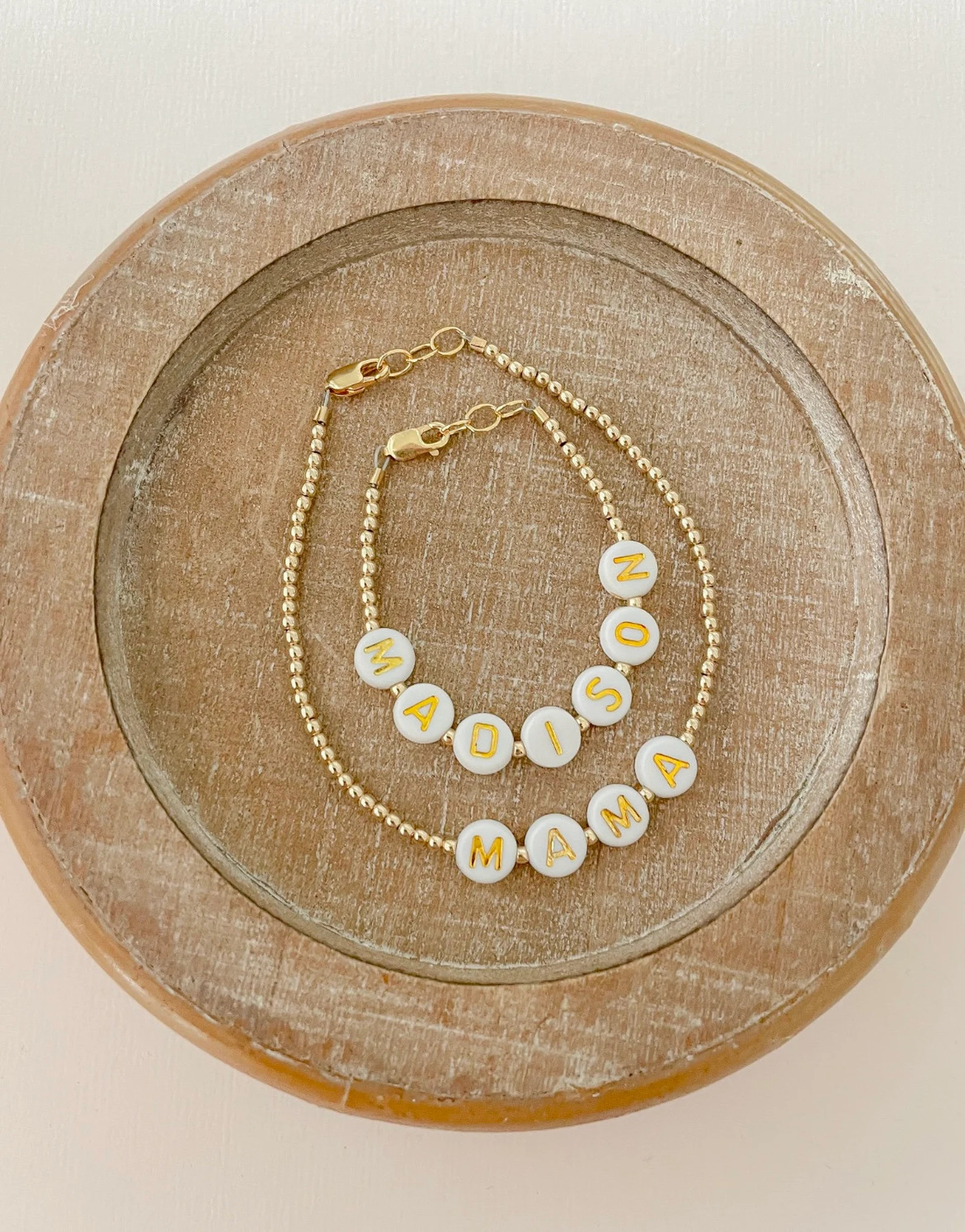 14k Gold Filled 2.5mm Gold and White Name Bracelet - Etsy | Etsy (US)