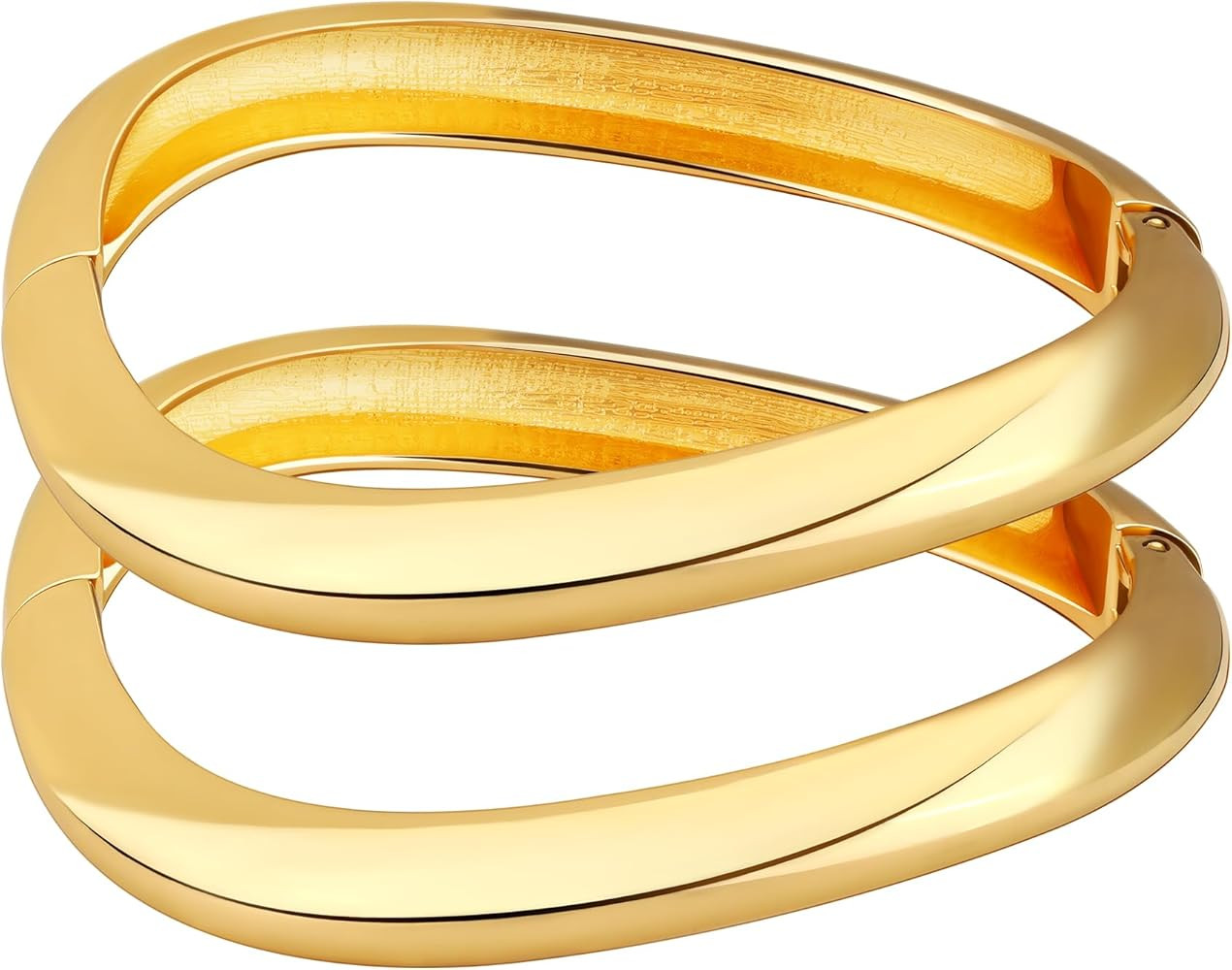 2PCS Chunky Gold Cuff Bangle Bracelets Stack for Women Non Tarnish Trendy, 14K Gold Plated Irregu... | Amazon (US)