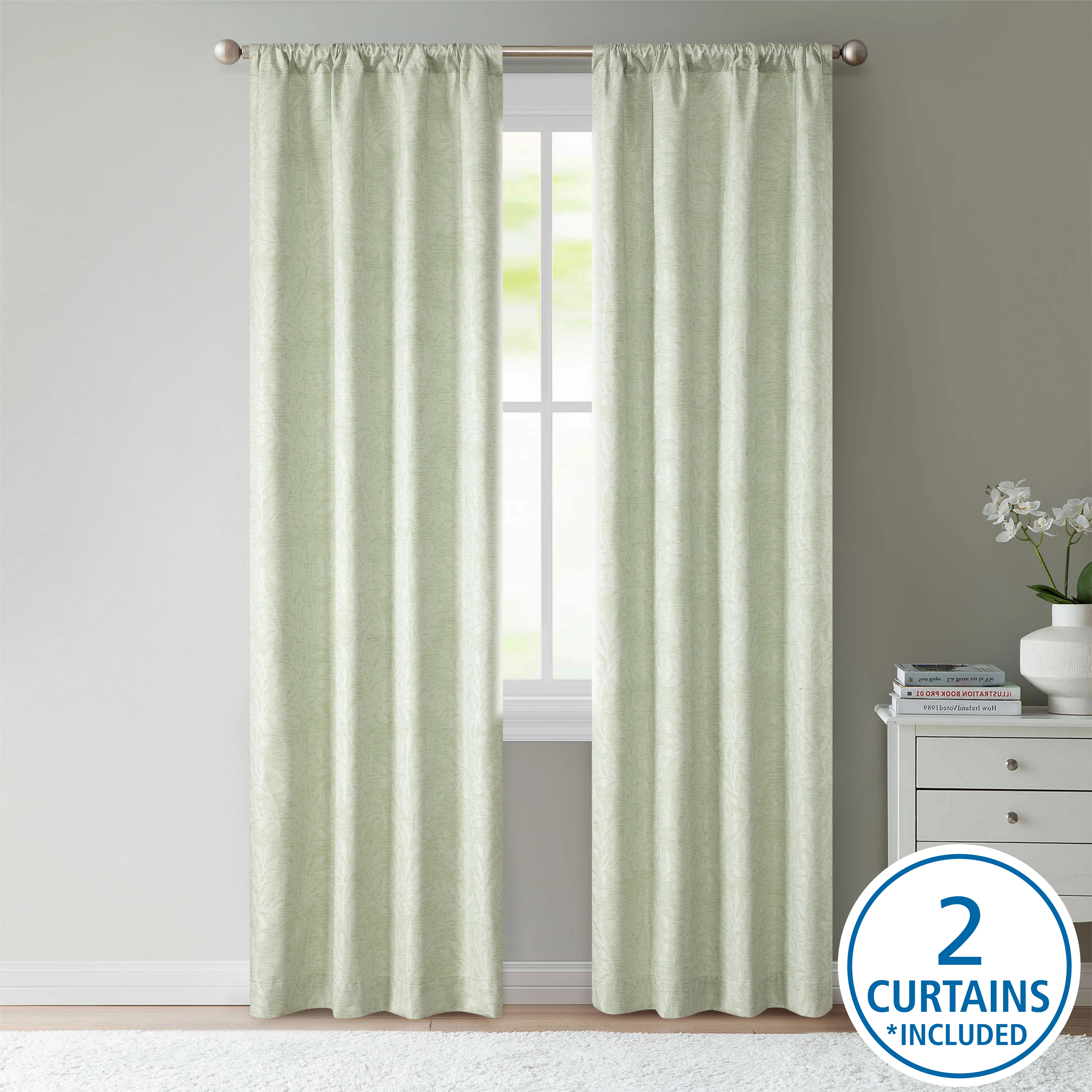 Mainstays Jacquard Blackout Curtain Panel Pair, Green Botanical, 37" W x 84" L | Walmart (US)