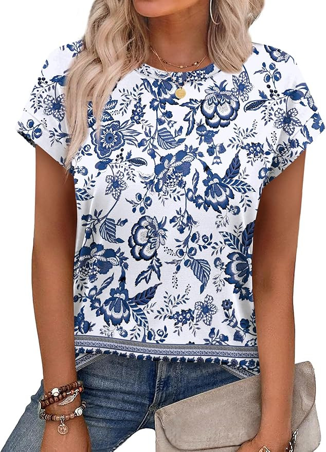 Alaroo Womens Summer Tops Short Sleeve Shirts Crew Neck Tshirt Cute Trendy Tunic Blouses (S-3XL) | Amazon (US)