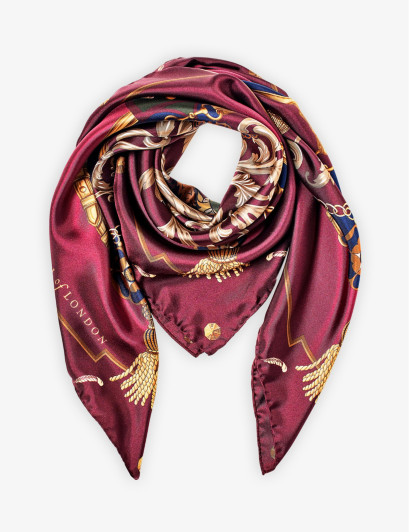 Aspinal OF London Womens Burgundy Signature Shield Graphic-print Silk Scarf | Selfridges