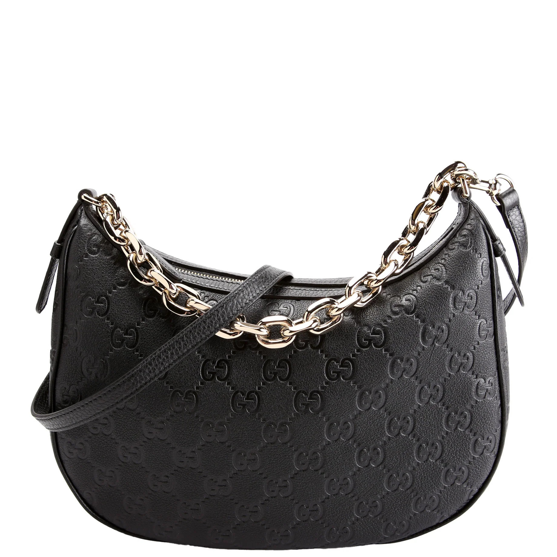 820453 GG Emblem Shoulder Large Black | Keeks Designer Handbags