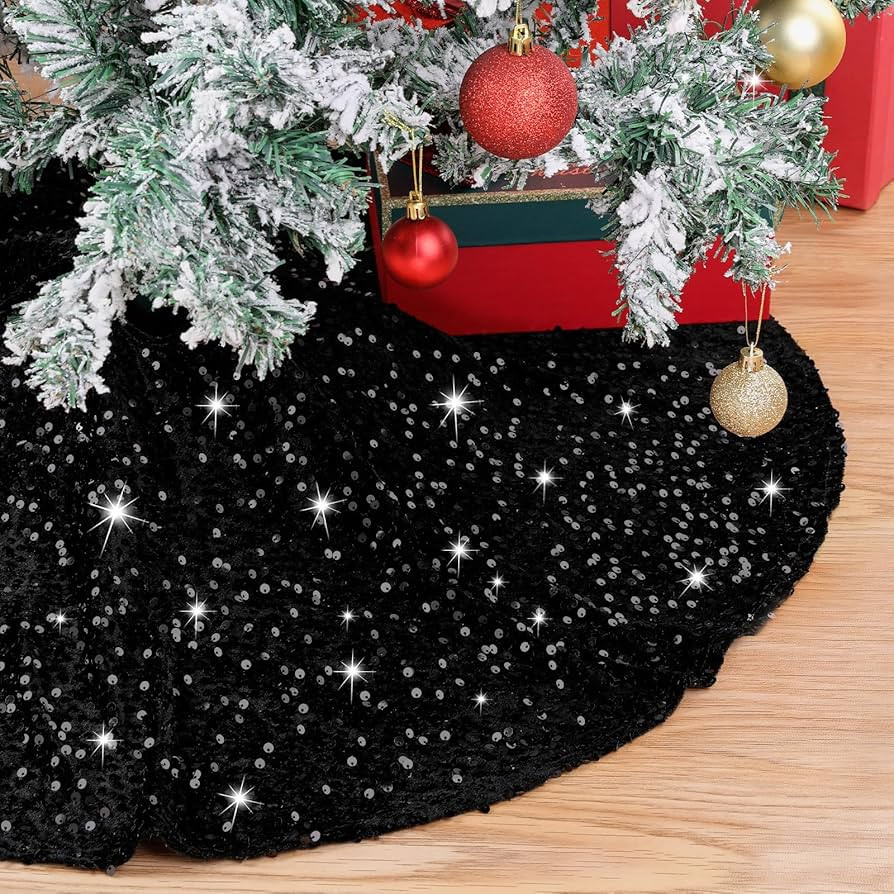Black Tree Skirt 36 Inches Sequin Tree Skirt Small Velvet Xmas Tree Skirt Halloween Christmas Hol... | Amazon (US)