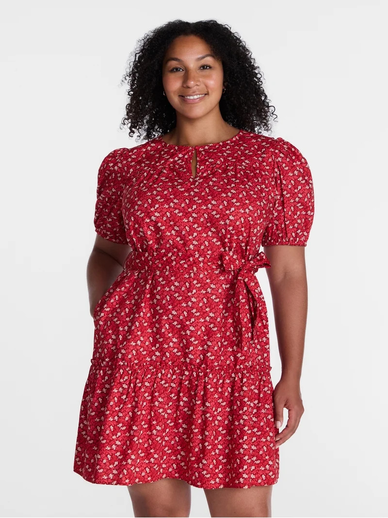 Time and Tru Women's and Women's Plus Cotton Mini Dress with Puff Sleeves, Sizes XS-4X - Walmart.... | Walmart (US)