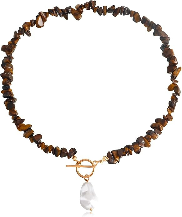 Bohemian Stone Pearl Choker Necklace for Women Dainty Natural Irregular Stone Choker Turquoise Be... | Amazon (US)