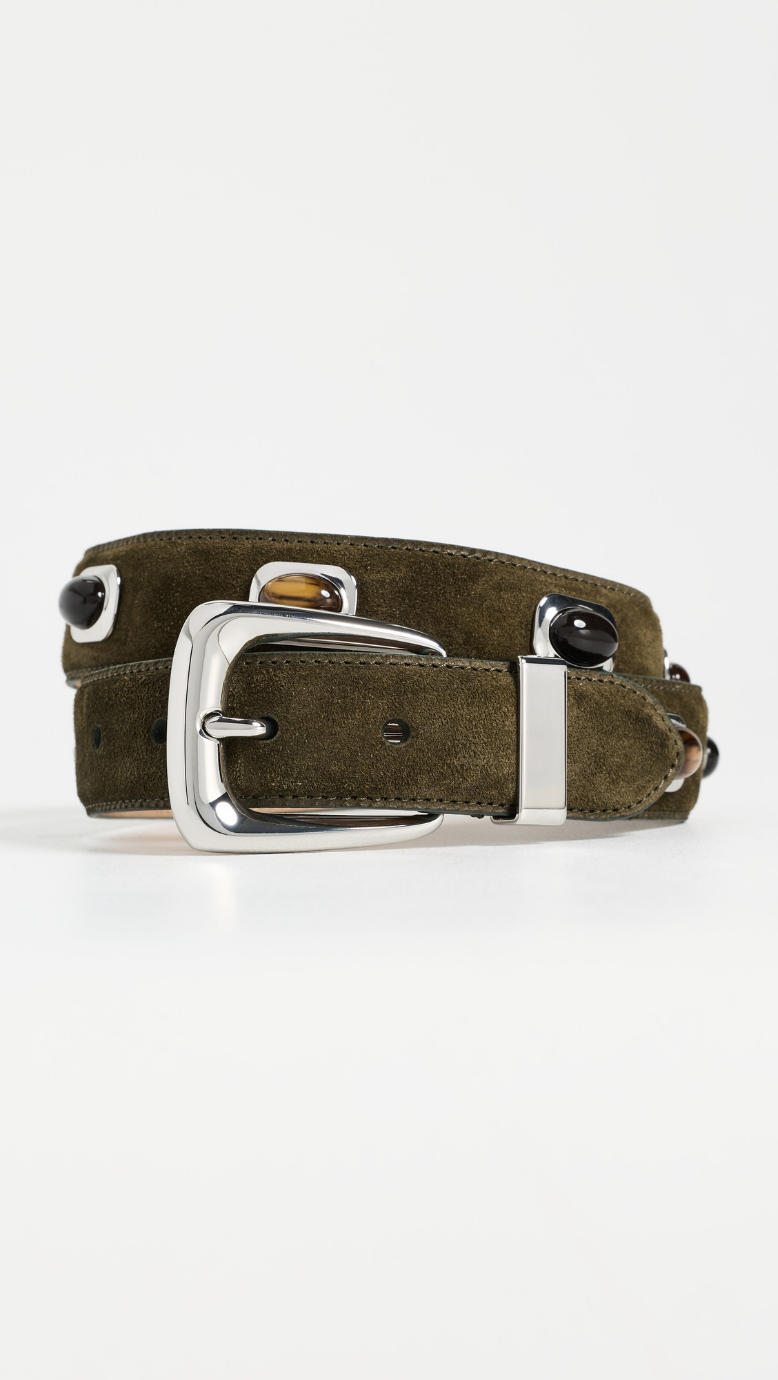 Veronica Beard Stone Embellished Suede Arch Belt Cypress Gold L | Shopbop