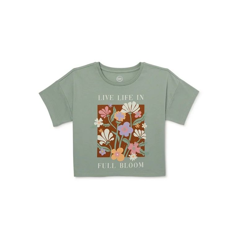 Wonder Nation Girls Live Life In Full Bloom Short Sleeve Graphic T-Shirt, Sizes 4-18 | Walmart (US)