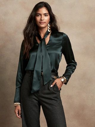 Silk Blouse with Removable Tie | Banana Republic (US)