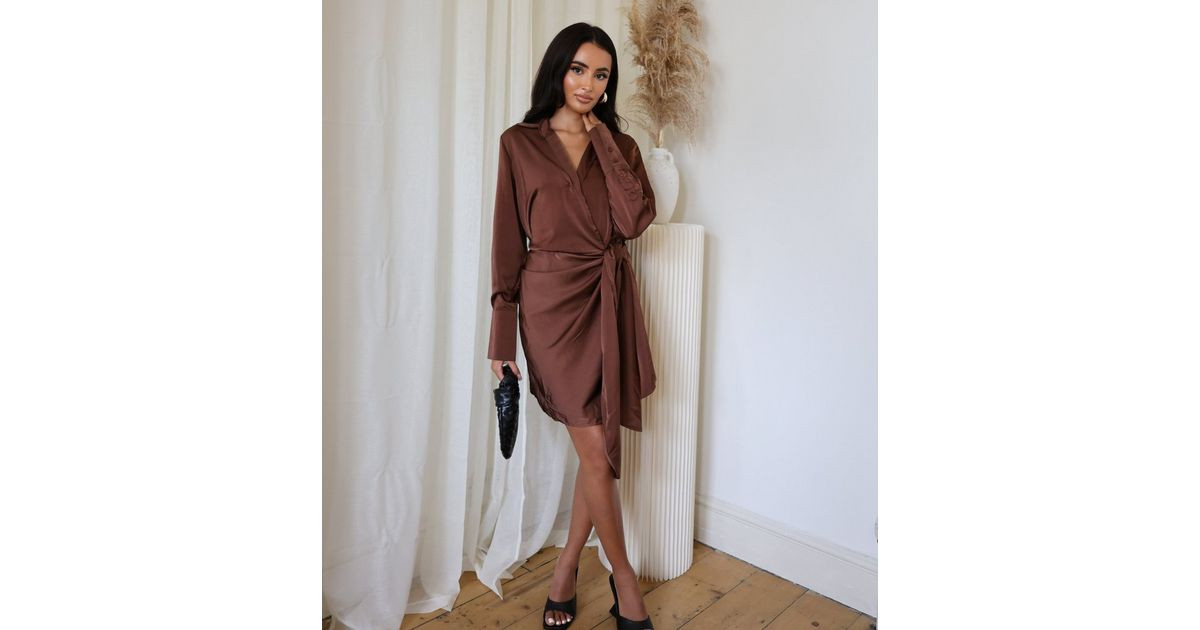 AX Paris Brown Satin Collared Wrap Mini Dress
						
						Add to Saved Items
						Remove from S... | New Look (UK)
