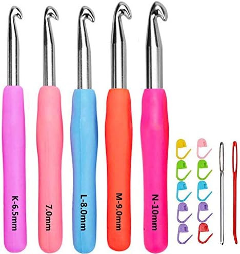 Size 6.5mm 7.0mm 8.0mm 9.0mm 10.0mm Crochet Hooks Set Ergonomic Grip Soft Handles Aluminum Crochet H | Amazon (US)