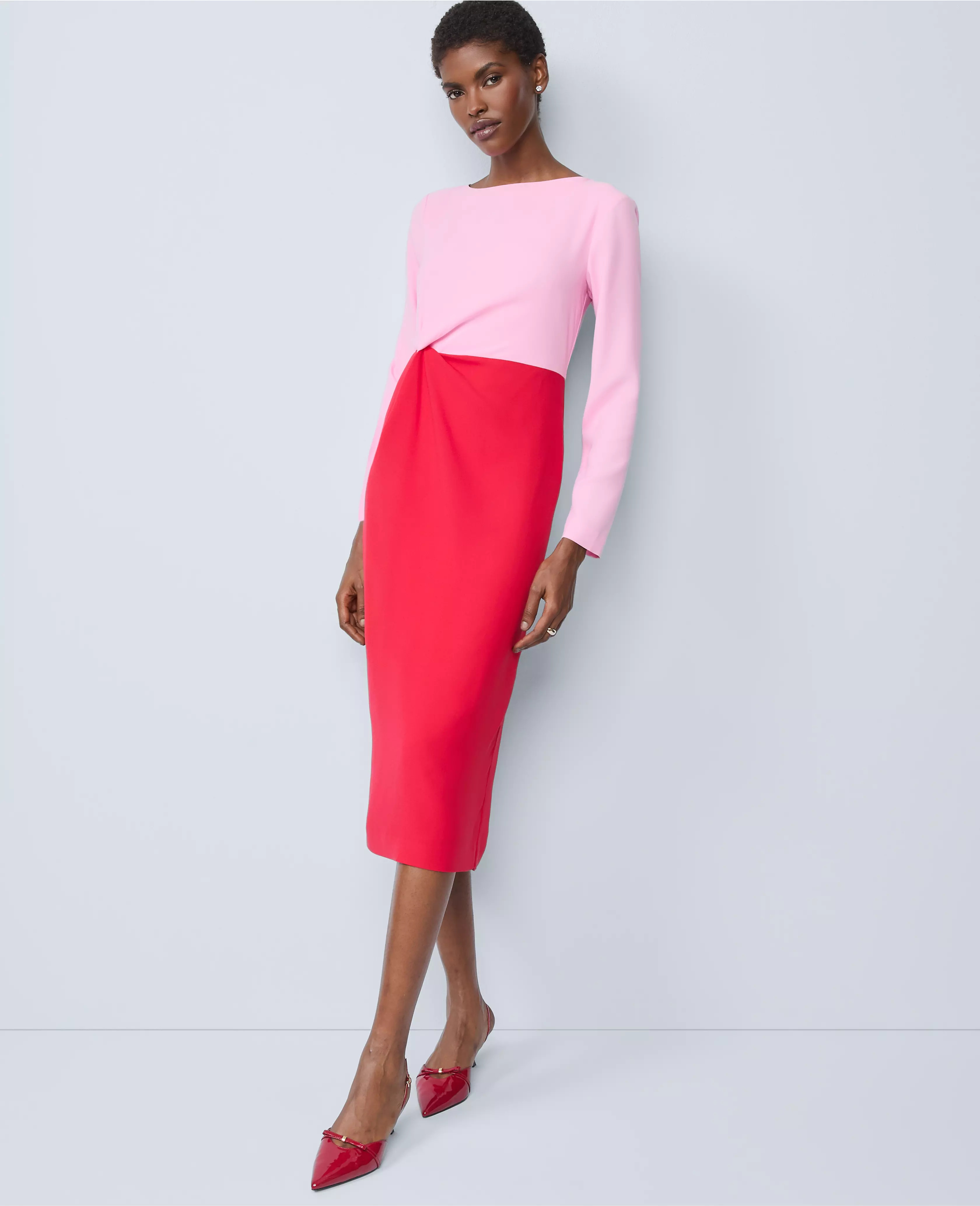 Colorblock Twist Midi Dress | Ann Taylor