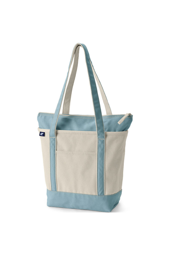 Medium 5 Pocket Zip Top Long Handle Canvas Tote Bag - Lands' End - Ivory | Lands' End (US)