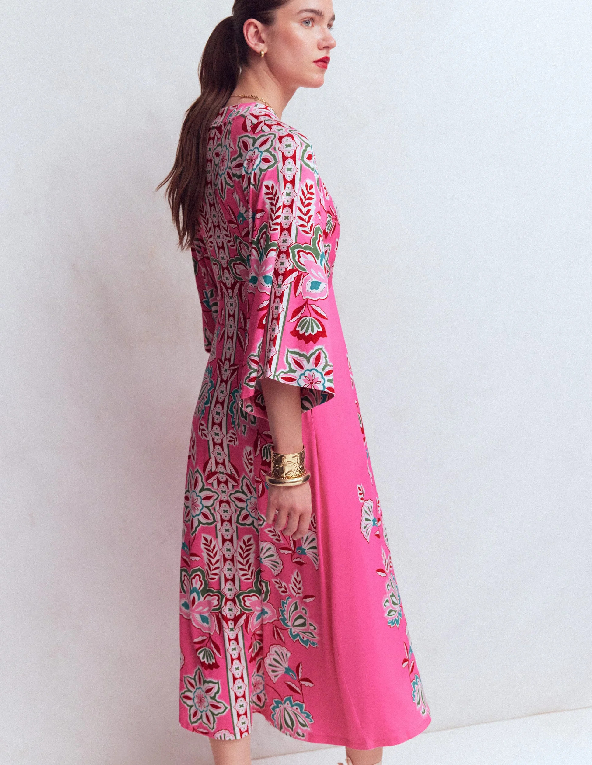 Nell Kimono Midi Jersey Dress-Pink, Blossom Elegance | Boden (US)