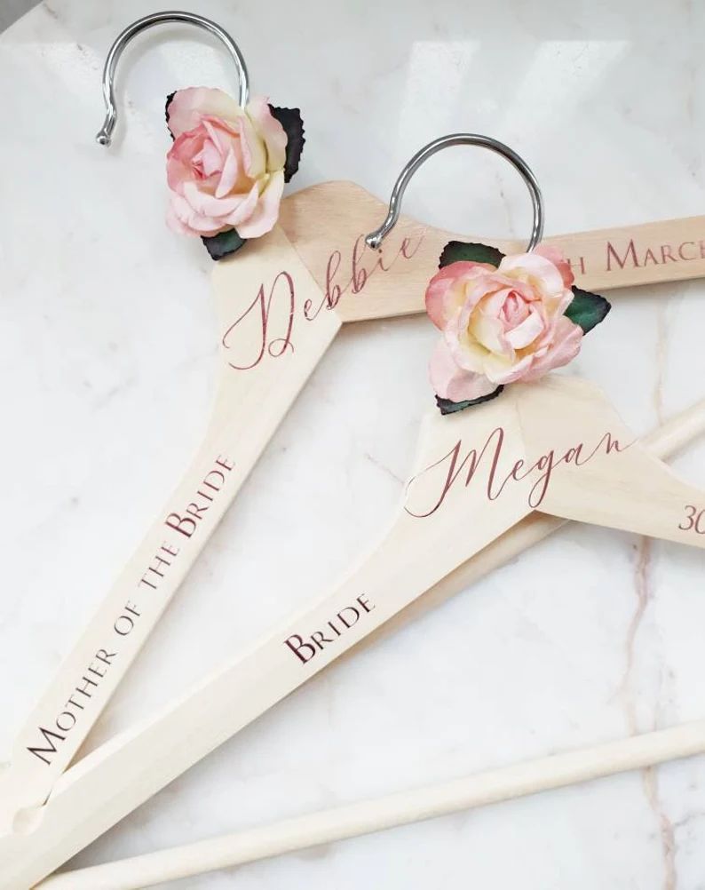 Pink Rose Personalised wedding hangers, Bridal party gift, Maid of Honour dress hanger, Bridesmai... | Etsy (US)