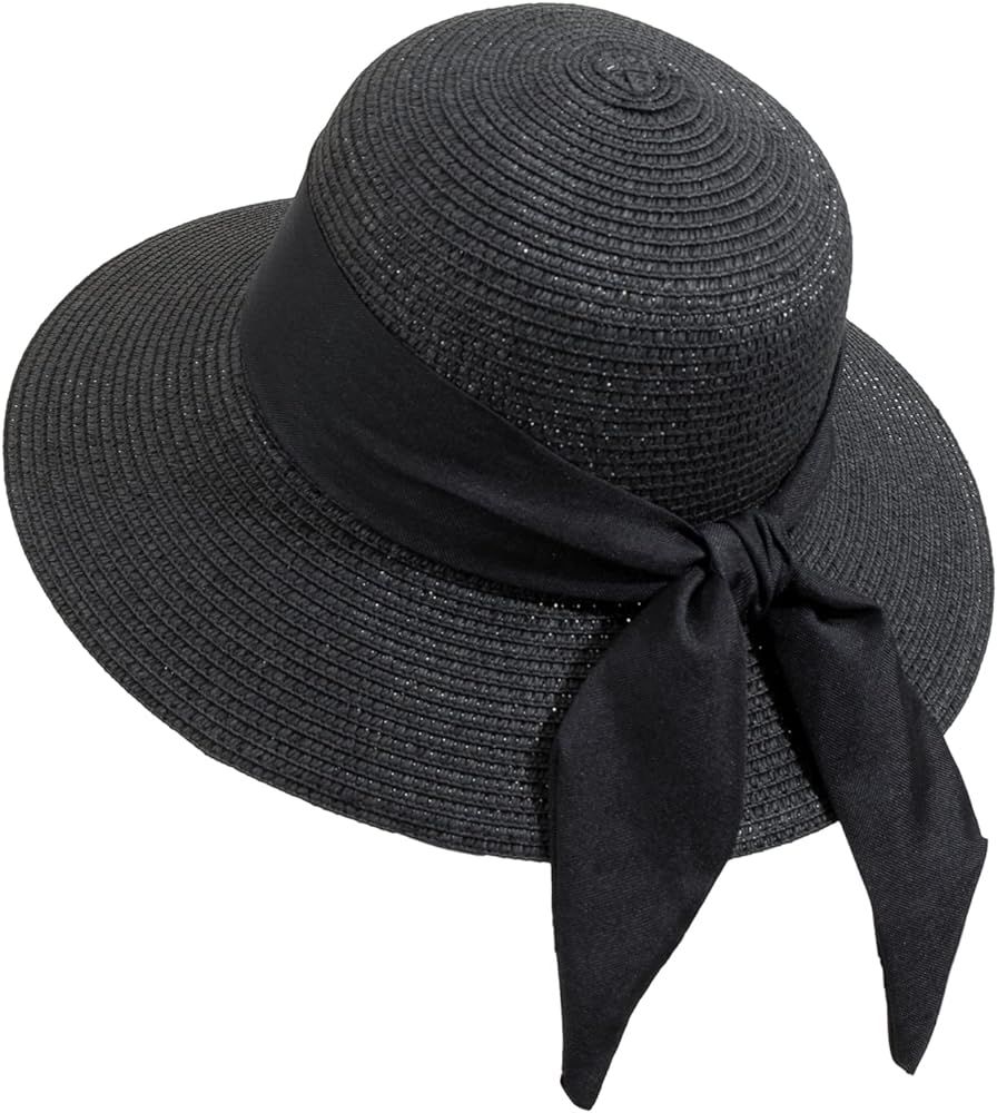 Women Sun Straw Hat Summer Beach Floppy Sun Protective Panama Hat Foldable Wide Brim | Amazon (US)