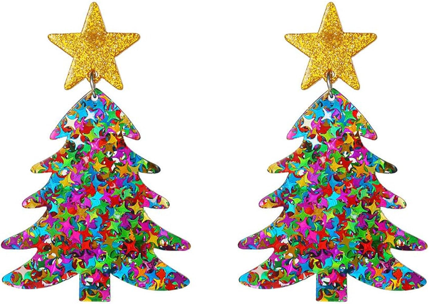 Colorful Acrylic Christmas Tree Drop Dangle Earrings - Shiny Pentagram Stud Holiday Jewelry - Gre... | Amazon (US)