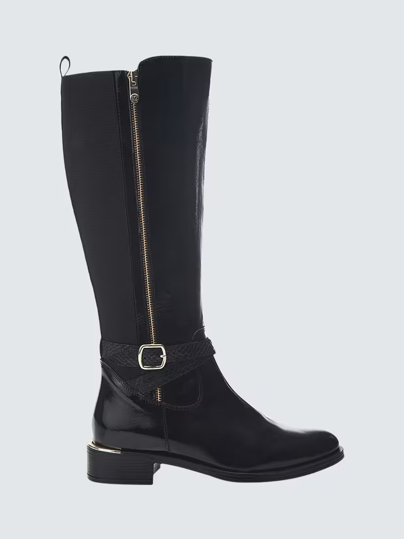 Moda in Pelle Sharla Patent Leather Riding Boots, Black | John Lewis (UK)