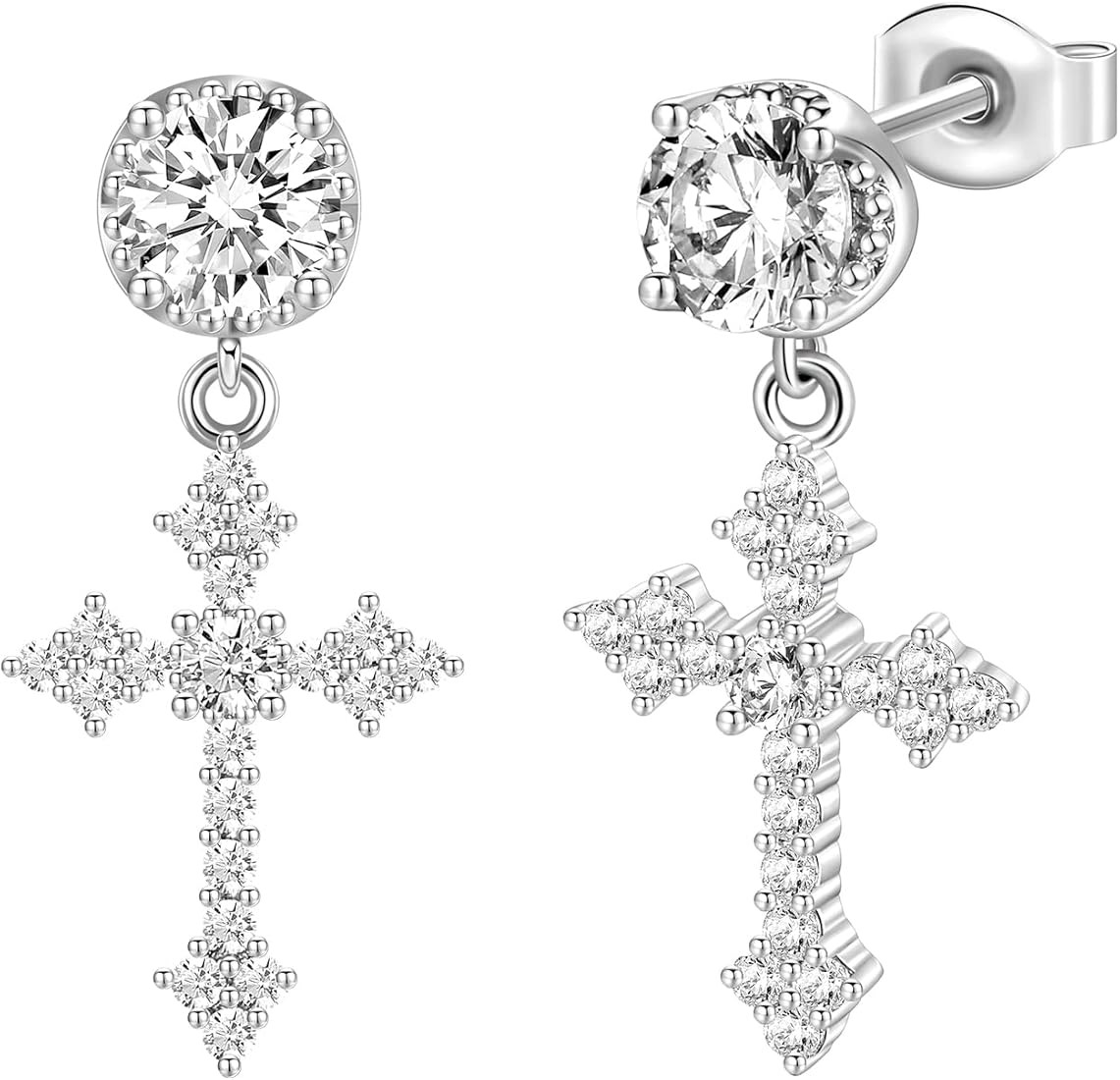 TRUMIUM Cross Earrings for Men Women 925 Sterling Silver Hypoallergenic Silver Gold Stud Earrings... | Amazon (US)
