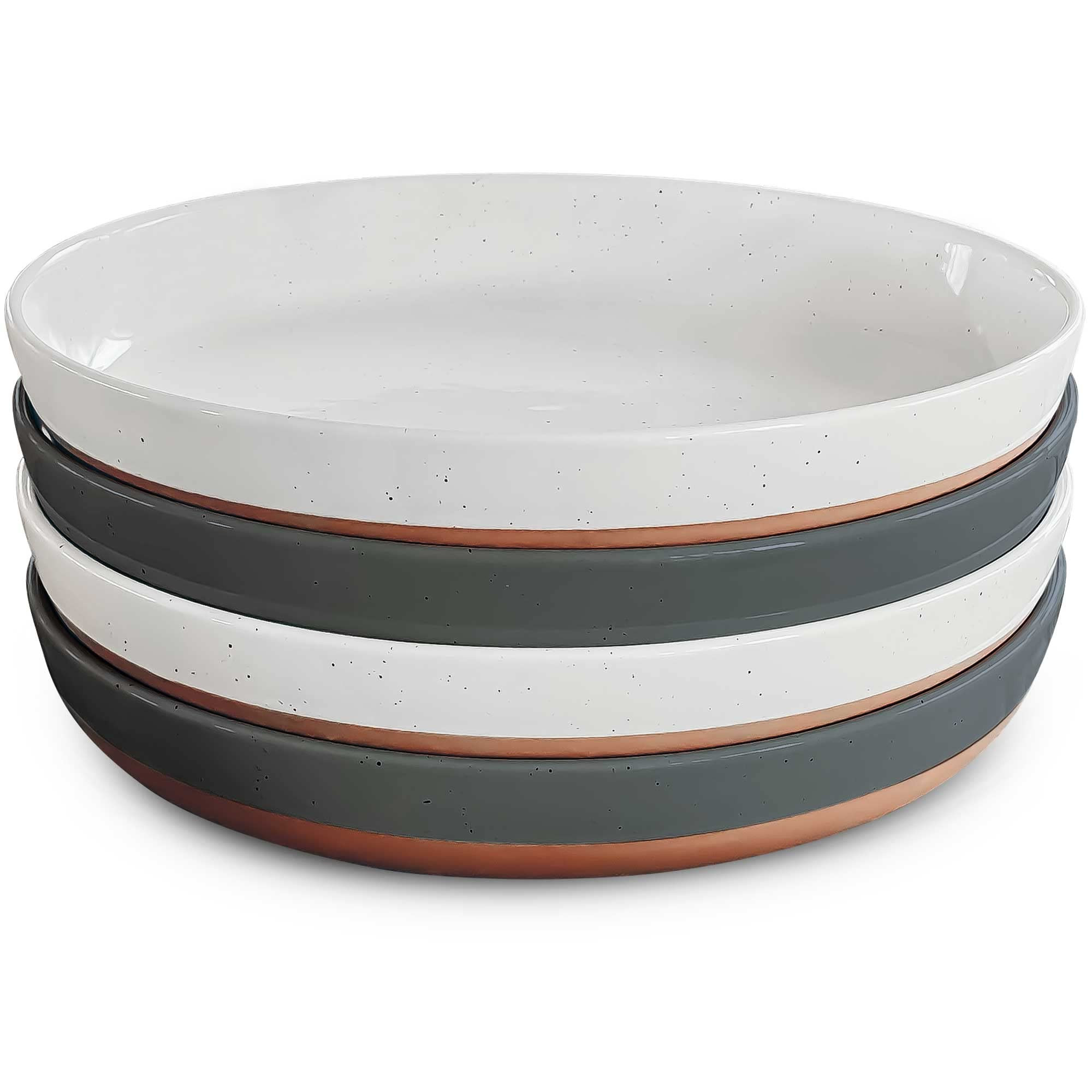Mora Ceramic Flat Pasta Bowl Set of 4-35oz, Microwave Safe Plate with High Edge - Modern Dinnerwa... | Amazon (US)