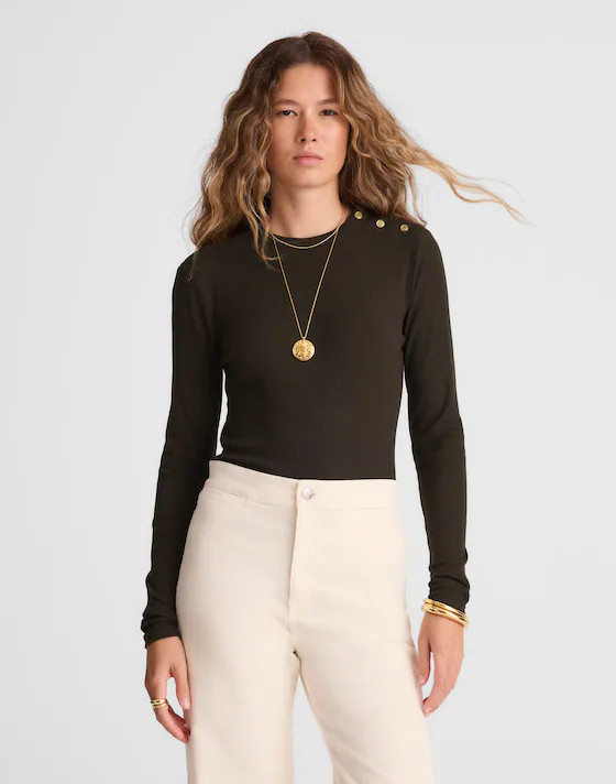 Ribbed Button Crewneck Tee | Madewell