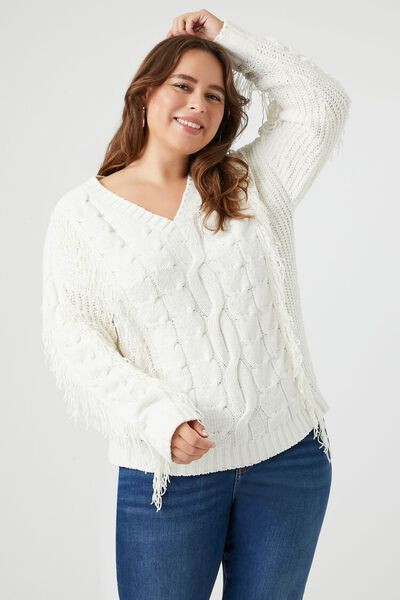 Plus Size Cable Knit Fringe Sweater | Forever 21 | Forever 21 (US)