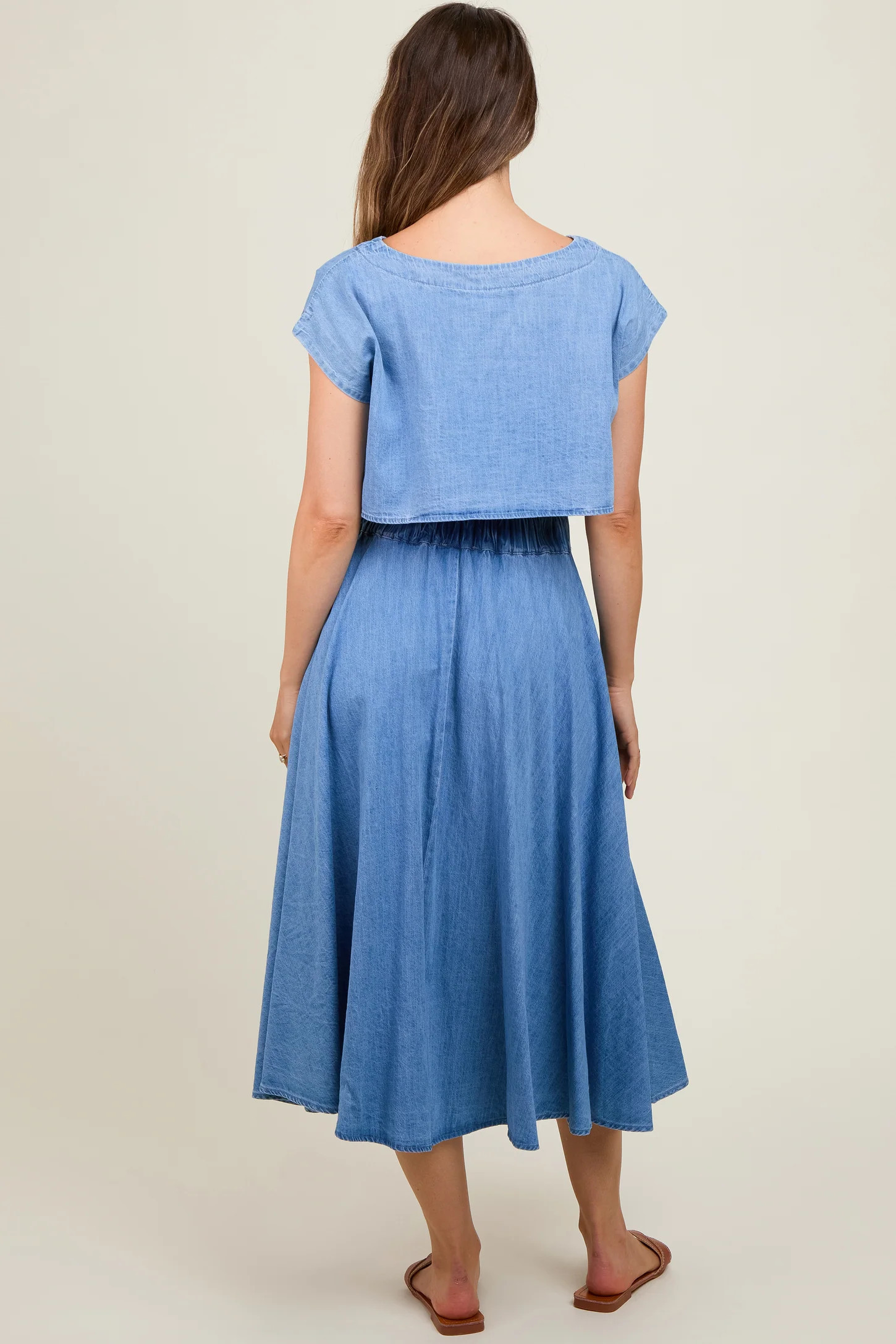 Blue Chambray Crop Top and Skirt Maternity Set | PinkBlush Maternity