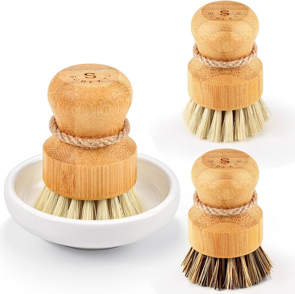SUBEKYU Bamboo Dish Scrub Brushes, Kitchen Wooden Cleaning Scrubbers Set for Washing Cast Iron Pa... | Amazon (US)
